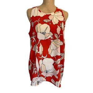 Dalia Women Shirt Medium Red White Floral Blouse Sleeveless